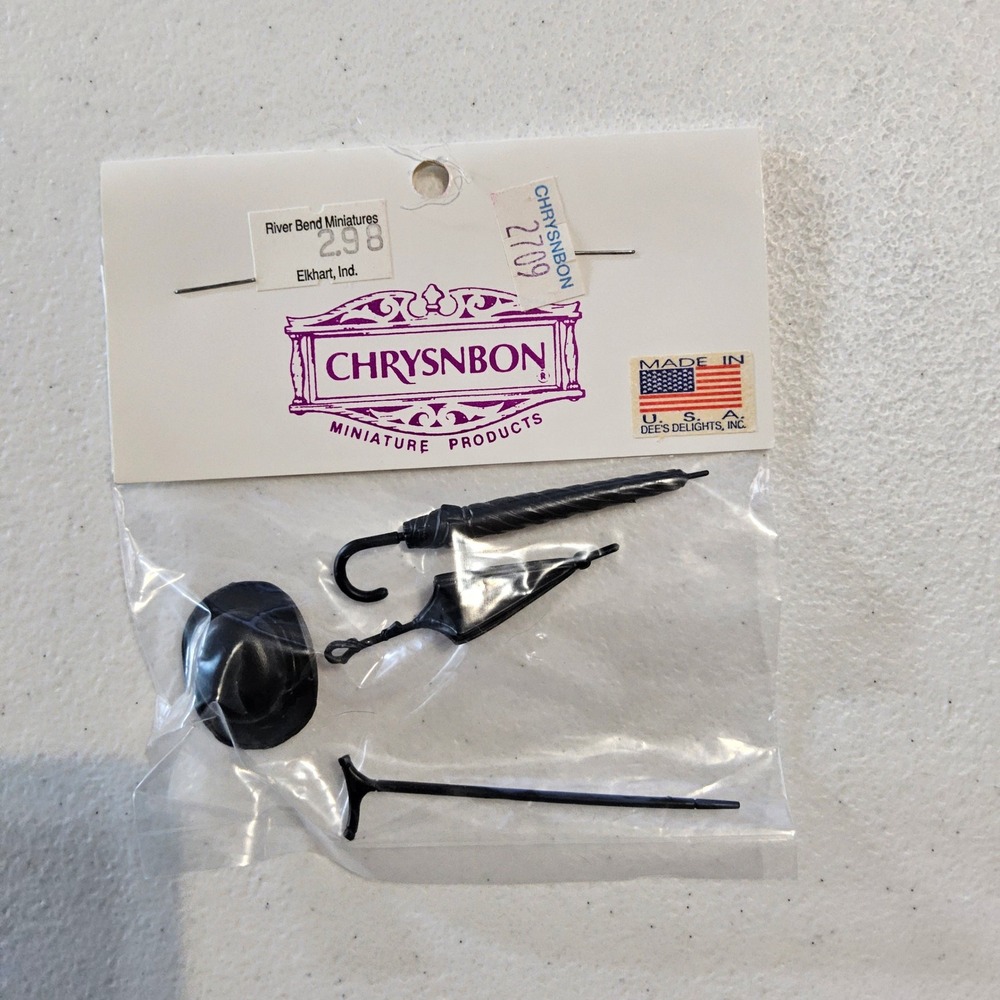 Chrysnbon Miniature Accessories Black Umbrella Cane Hat Set 2709 Dollhouse